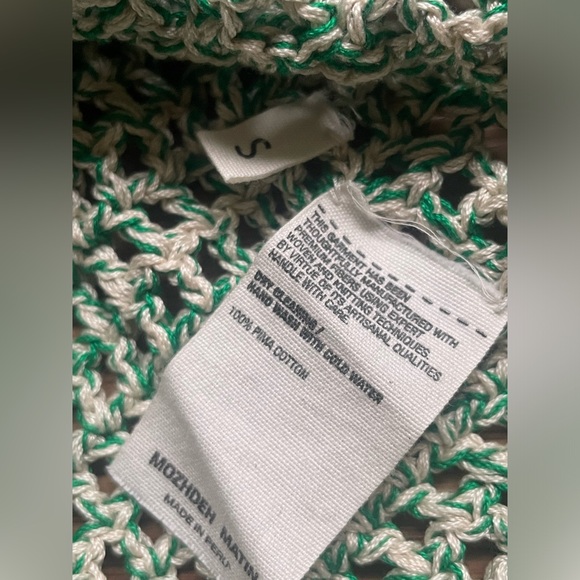 Mozdeh Matin open knit crochet green and cream sweater with bell sleeves, size S - Picture 8 of 10